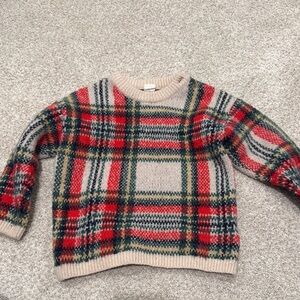 H&M Plaid Crew Neck Sweater - Red, Green, Cream